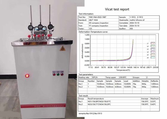Soluzione HDT VICAT Testing Machine per misurare la temperatura di distorsione termica e il punto di rammollimento di campioni di polimeri e plastica